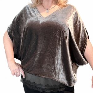 Gold Hawk Velvet Wedge Top w Cami Pewter Silk Blend Size Medium $250 MSRP NWT
